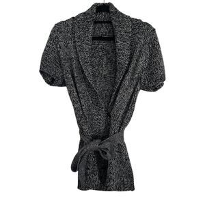 BCBGMaxazria Marled Shawl Cardigan‎ S Short Sleeve Belted Merino Wool Blend